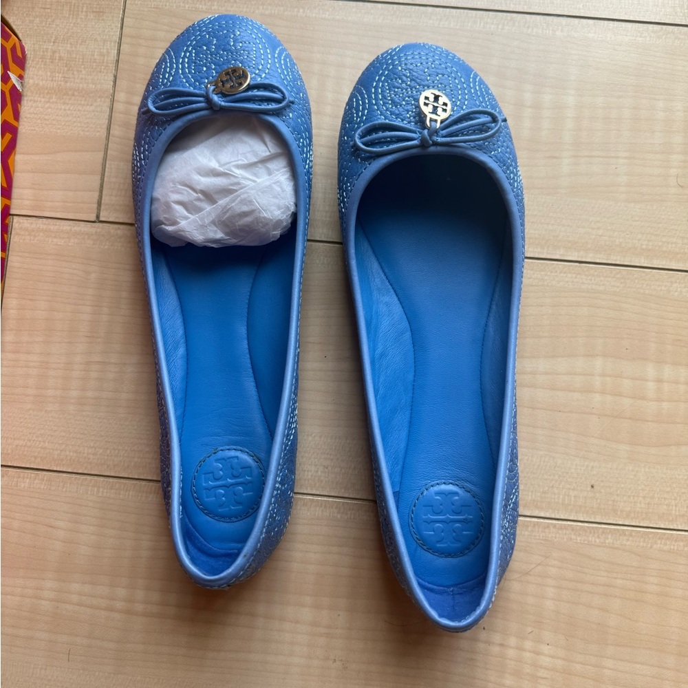 Tory Burch Sky Blue Crystal-Embellished Ballet Flats